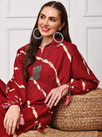 Ishin Women Red 2 Pcs Set (Kurta With Bottom)