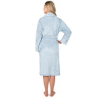 PAVILIA Plush Robe For Women | Light Blue, Fluffy Soft Bathrobe | Luxurious Fuzzy Warm Spa Robe, Cozy Fleece Long Robe | Satin T