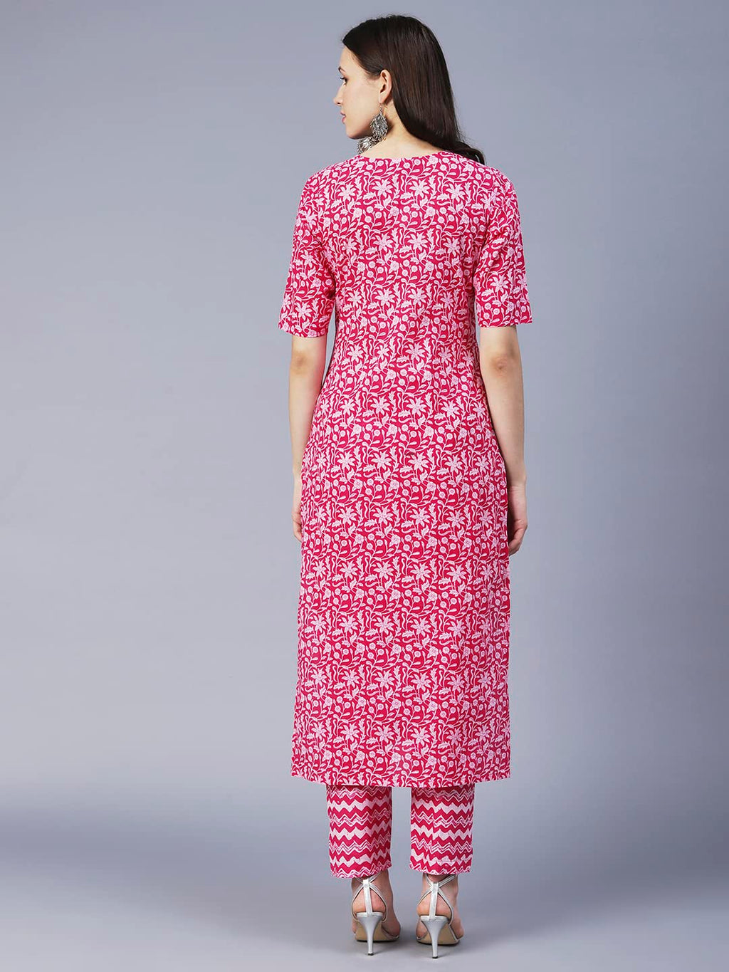 ANNI DESIGNER Womens Cotton Blend Printed Straight Kurta with Pant (AZRAK-Pink_3XL_Pink_XXX-Large)