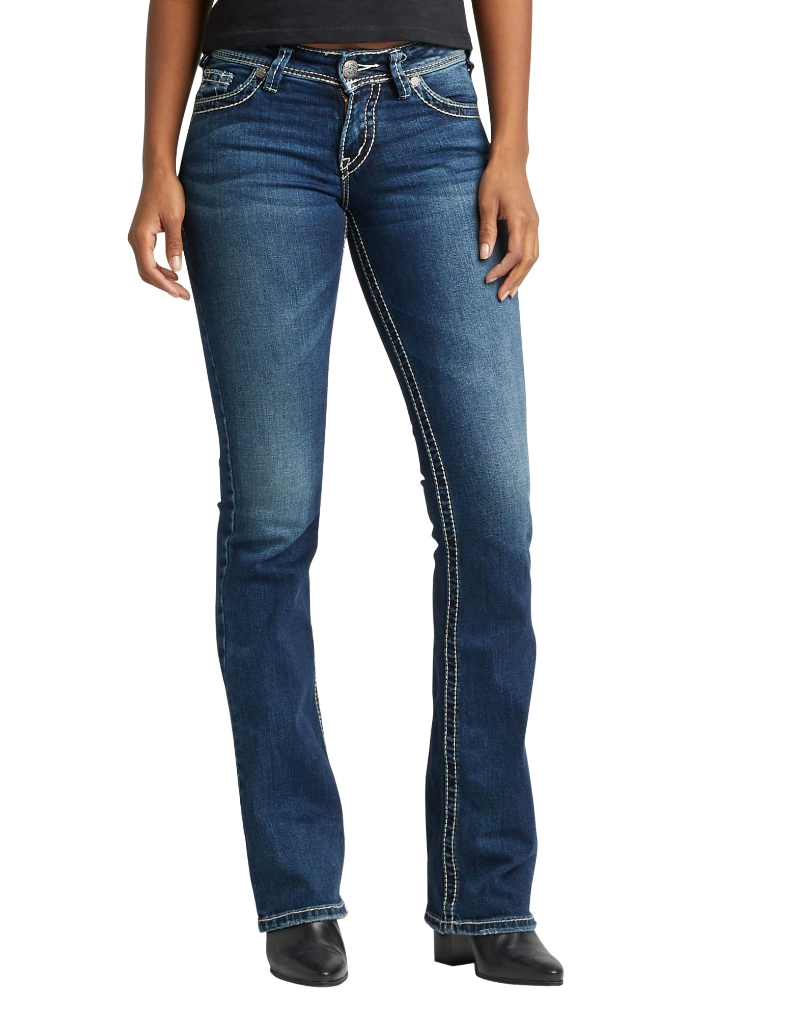 Silver Jeans co Womens Suki Mid Rise Bootcut Jeans, Indigo, 34W x 30L