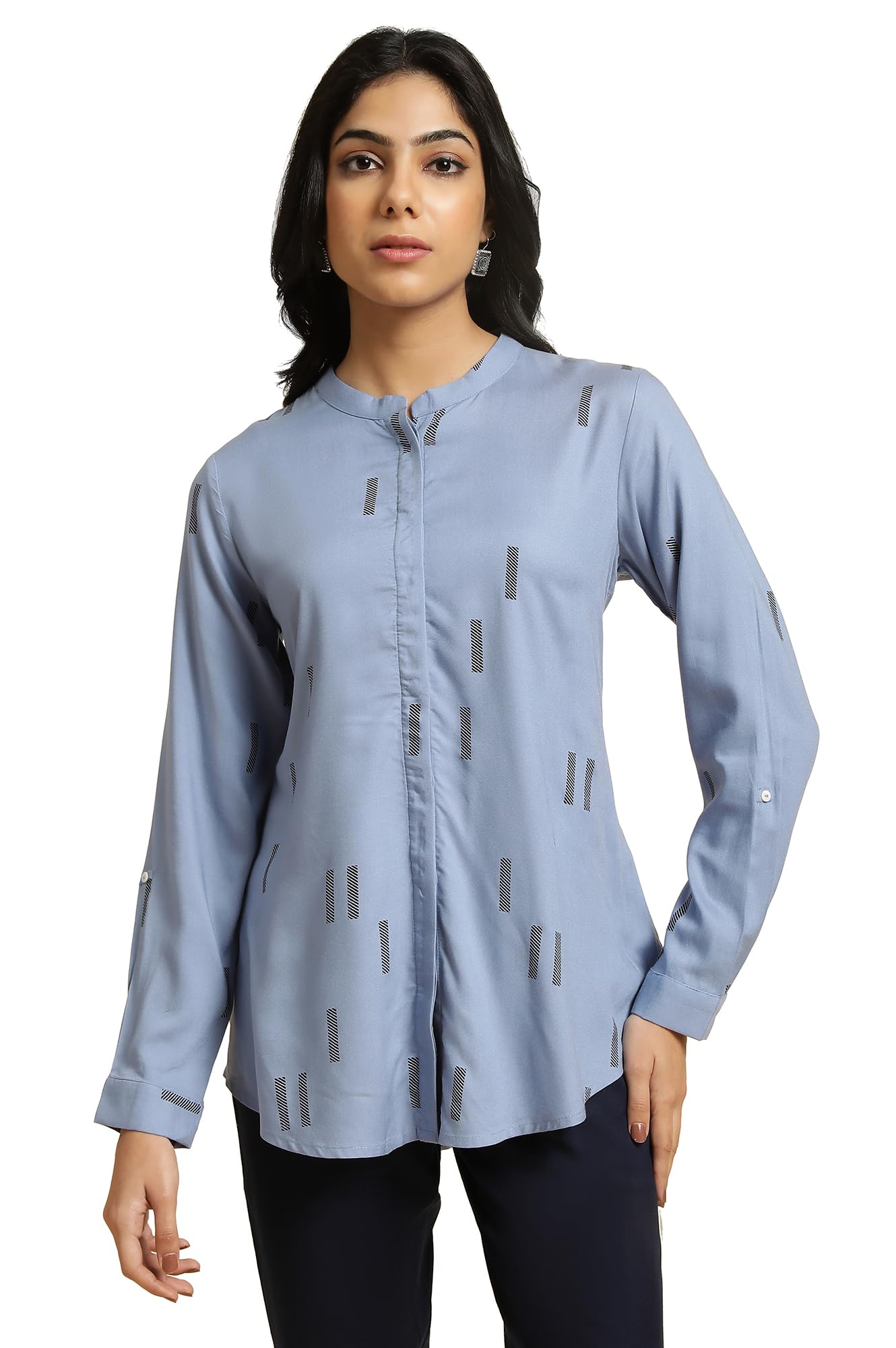 W Geometric Printed Shirt-Style Top for Women