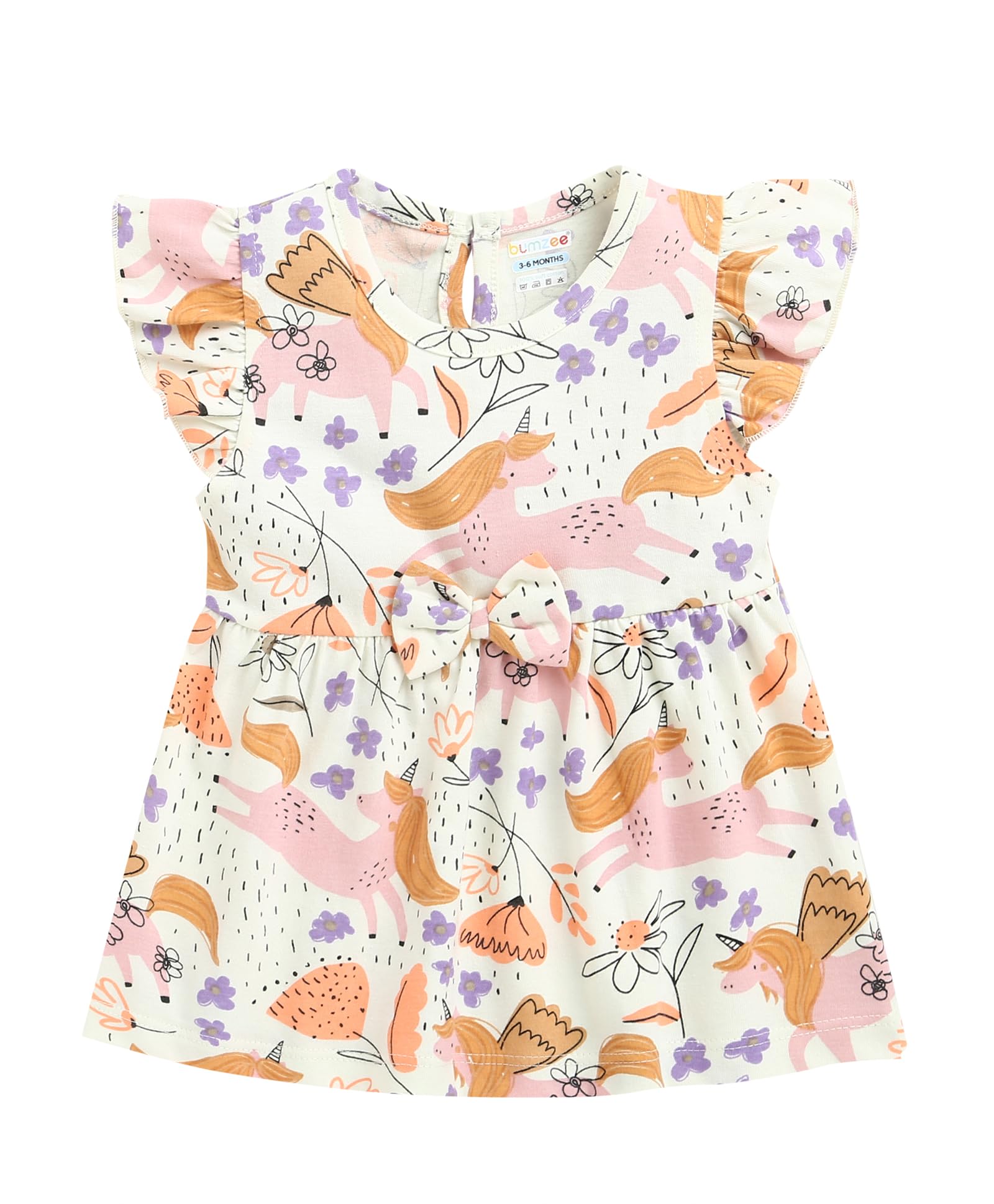 BUMZEE Baby Girls Knee Length Frock Off White - 12-18 Months