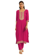 Gerua by Libas Embroidered Silk Blend Straight Kurta With Trousers