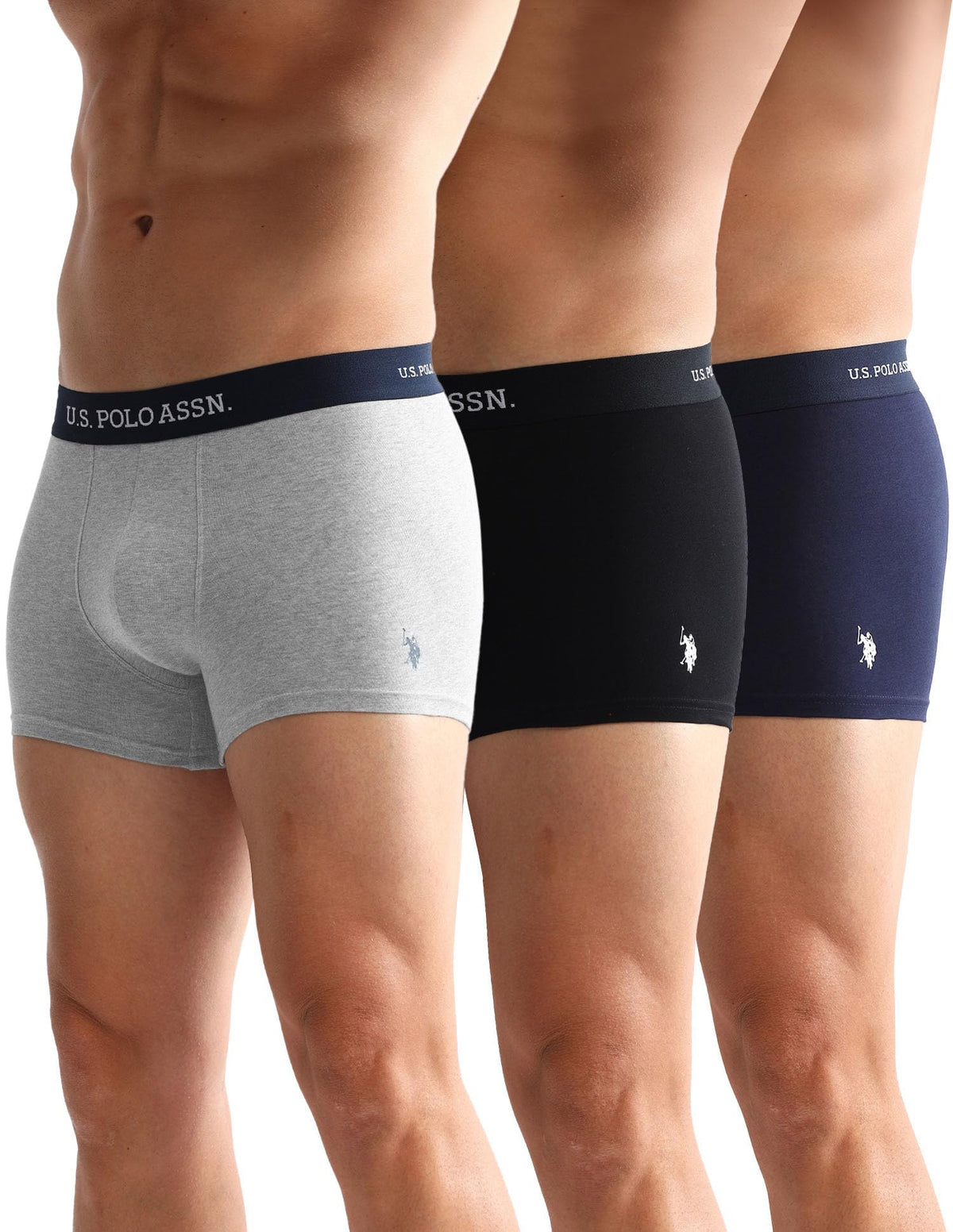 U.S. Polo Assn. Mens Anti Microbial Solid Oet13 Trunks  Pack Of 3 (BlackNavyGrey Mel L)