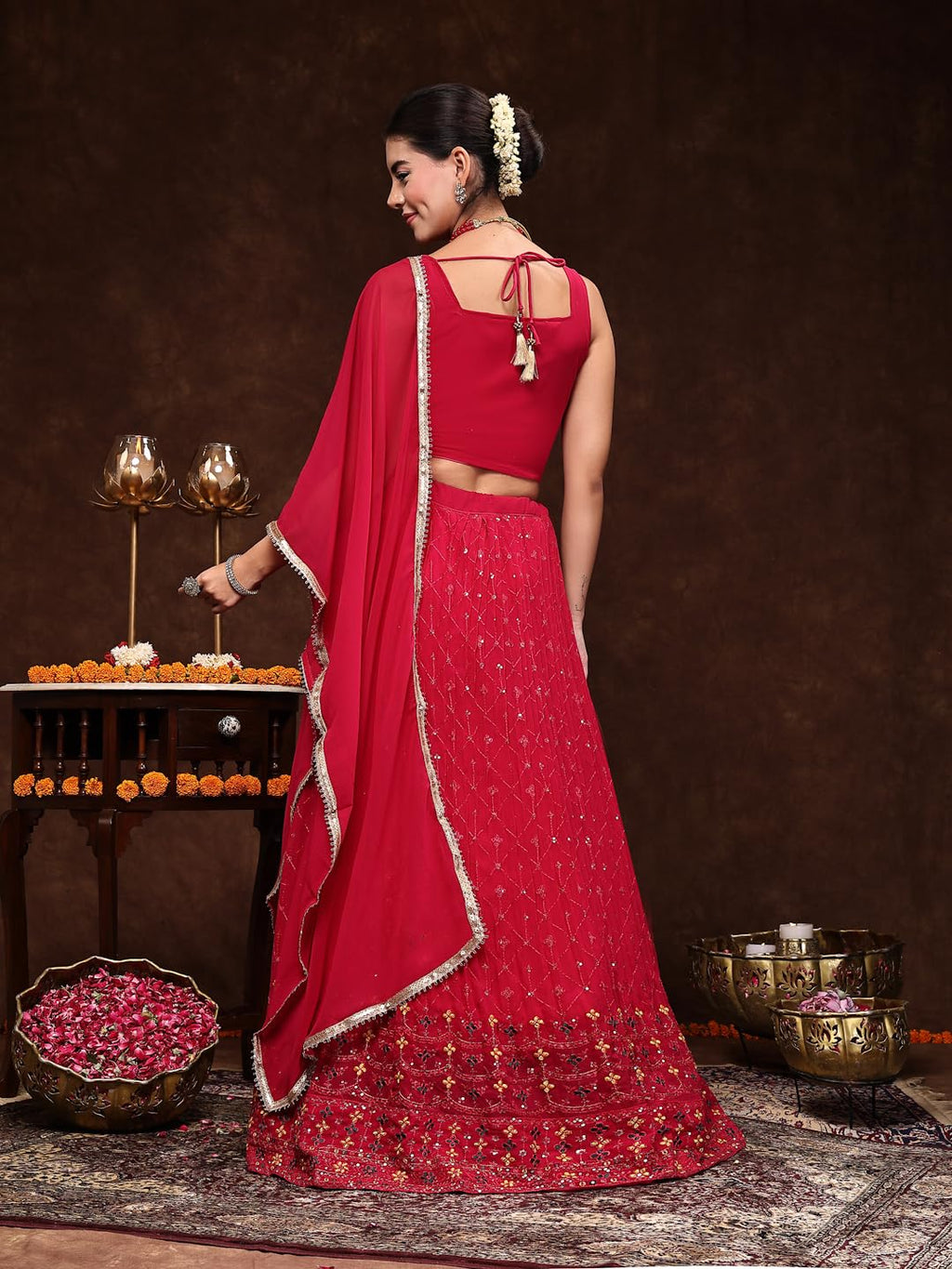 Stylum WomenS Embroidered Georgette Lehenga & Blouse With Dupatta