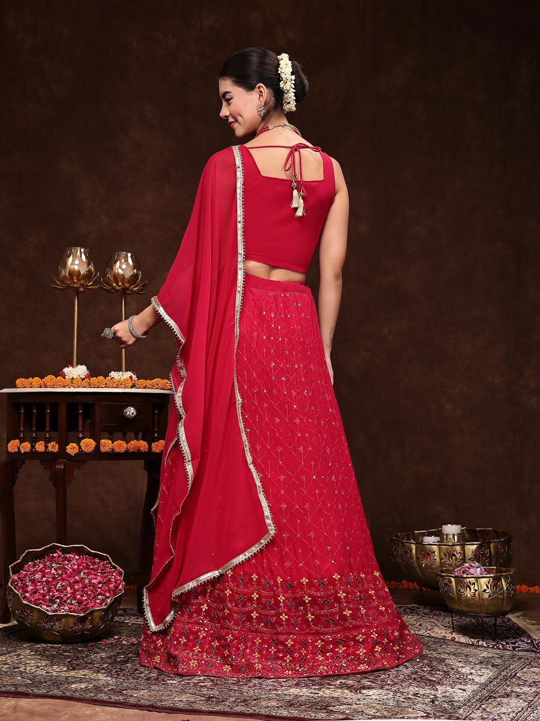 Stylum WomenS Embroidered Georgette Lehenga & Blouse With Dupatta