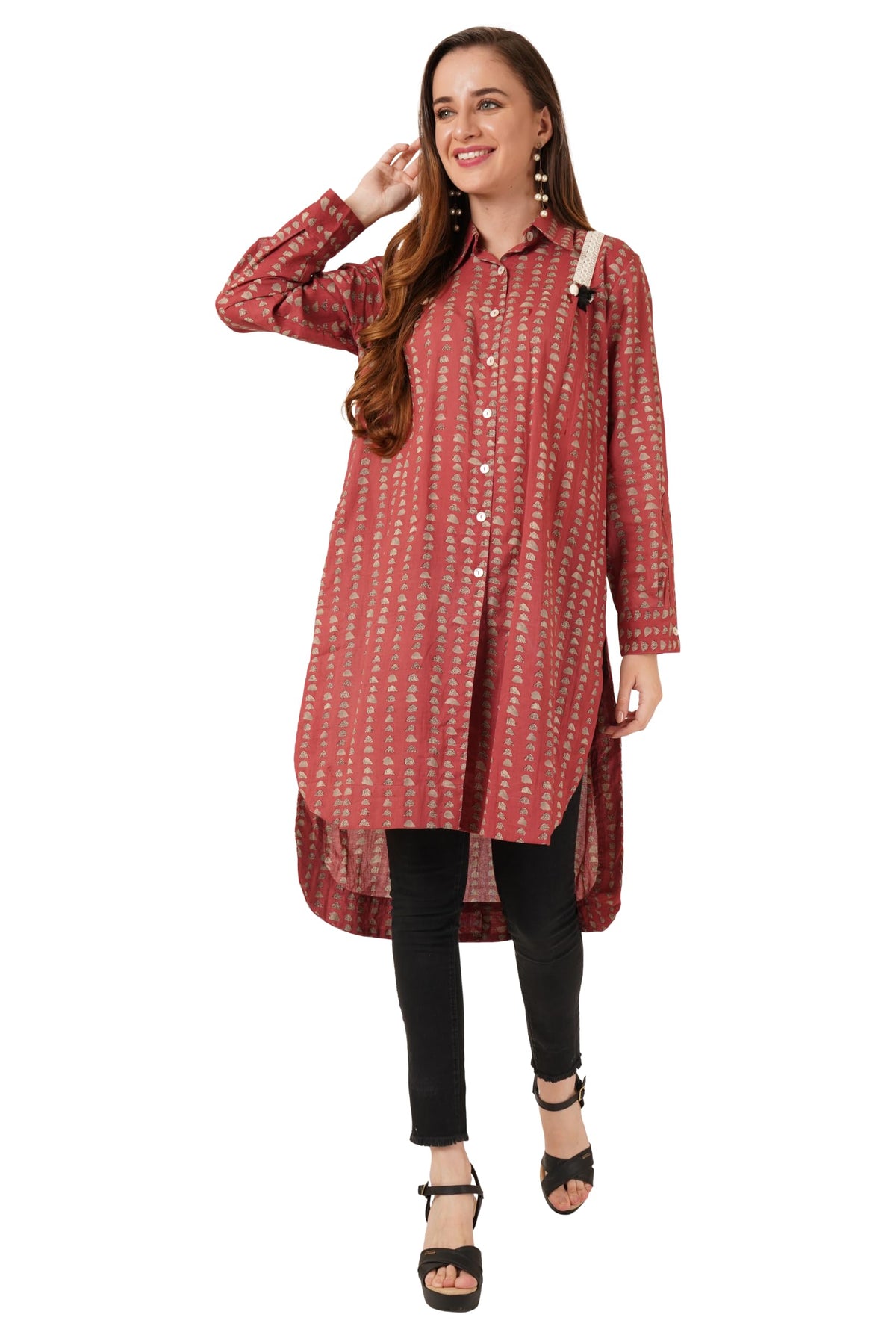 COTLAND Fashions Printed Oversized Casual Button Down Shirt for Women (Mustang Edition)