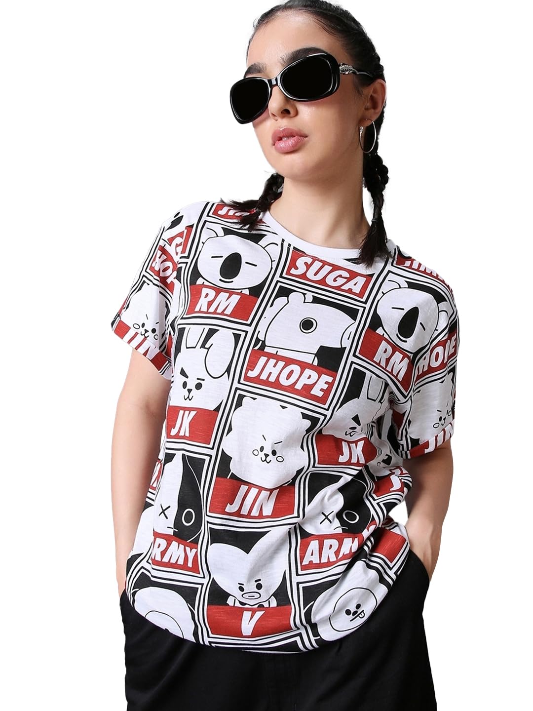 Bewakoof Air 1.0 Womens All Over Printed Boyfriend Fit Half Sleeve Round Neck Cotton Slub Plus Size T-Shirt_637428_White_3XL