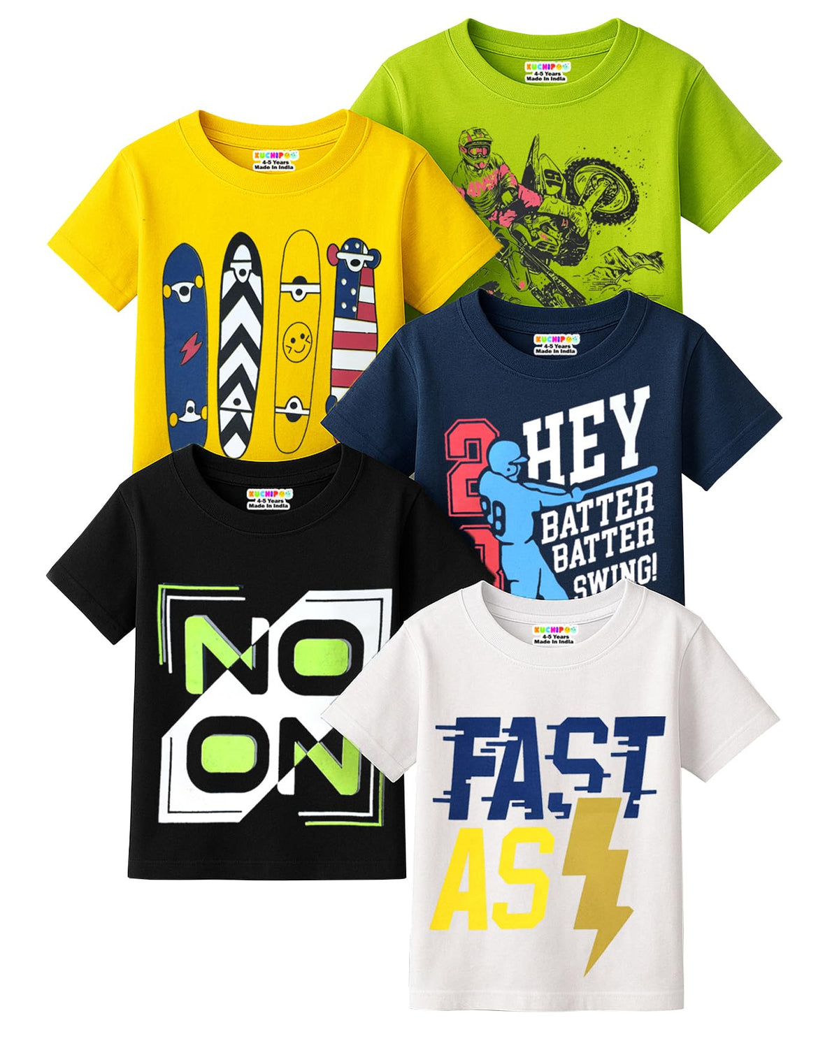 Kuchipoo Boys Regular Fit Half Sleeves Cotton TShirts (KucTshrt538K, 1314 Years, MultiColored) 13-14