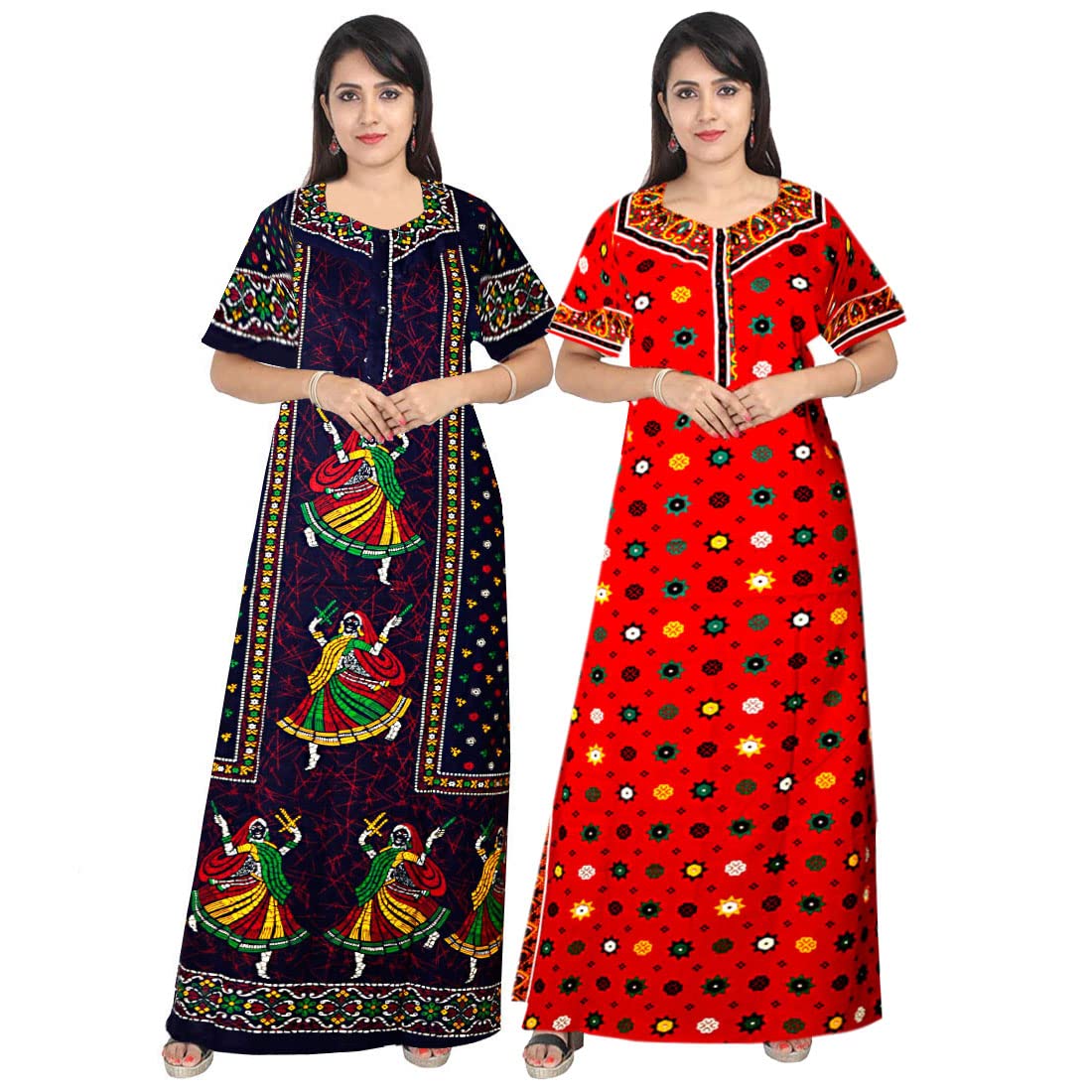 Gorangani Trendy WomenS Sleepwear Comfortable Nightwear Maternity Full Length Nightdress (Combo Pack Of 2) Blue,Red