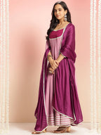ANNI DESIGNER Anarkali Women s Plain Viscose Kurta with Trousers and Dupatta, lavender, 2XL
