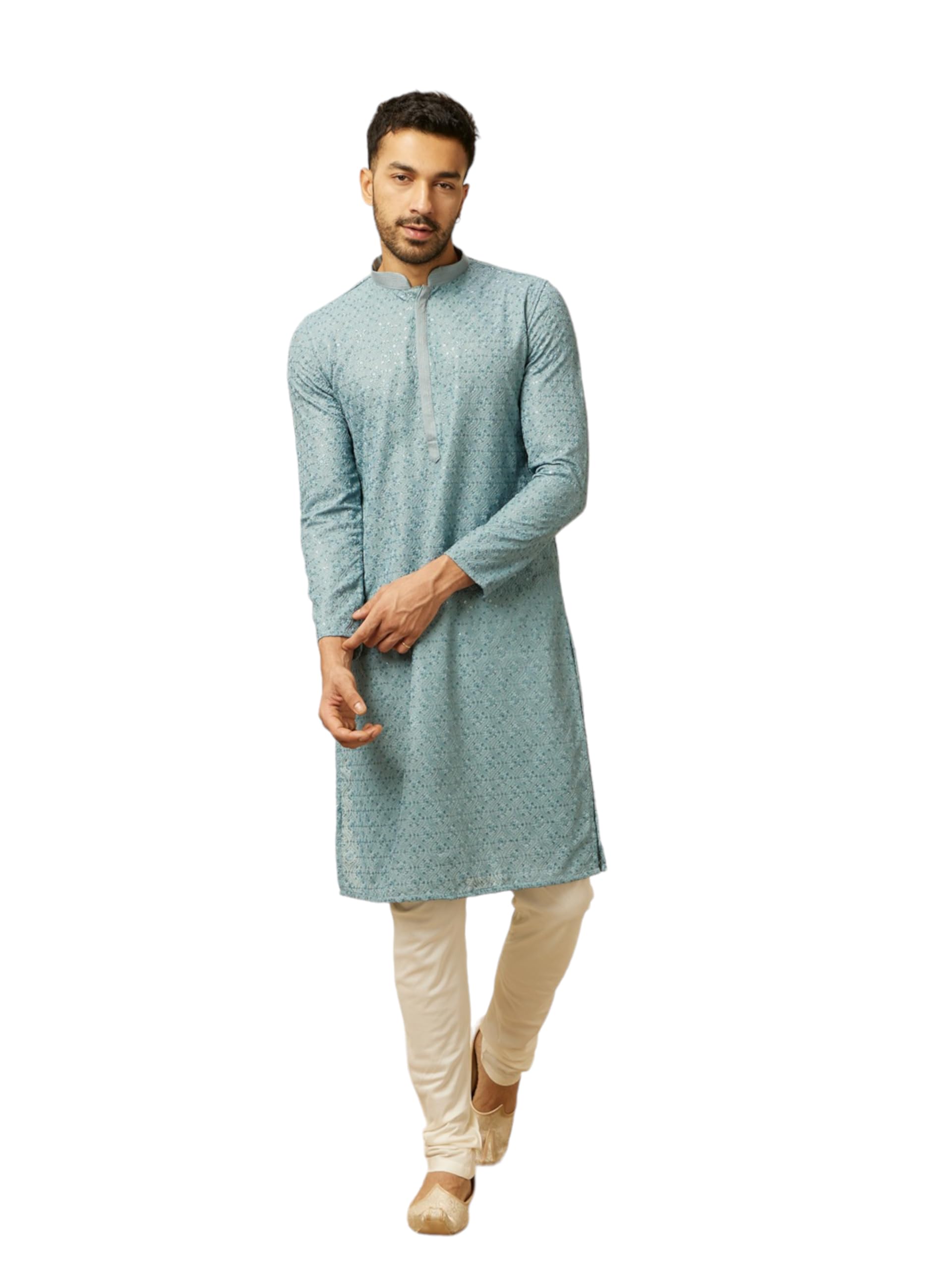 Manyavar Blue Georgette Embroidery | Sequin Work Kurta Pyjama Set
