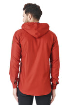 Besix MenS Red Tailored Fit Cotton Blend Shirt For Man With Hoodie - Casual Long Sleeve Shirt With Pockets - Patch Detail For S