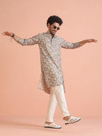 Kisah Men Multicolor Kurta, Cotton, Full Sleaves, Knee Length, Straight, Regular Fit, Mandarin Collar Ethnic Wear