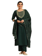 Gerua By Libas Womens Yoke Design Silk Blend Straight Kurta With Trousers And Dupatta