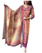 ANNI DESIGNER Womens Rayon Blend Straight Printed Kurta with Pant & Dupatta (Omsing Pink_M_Pink_Medium)