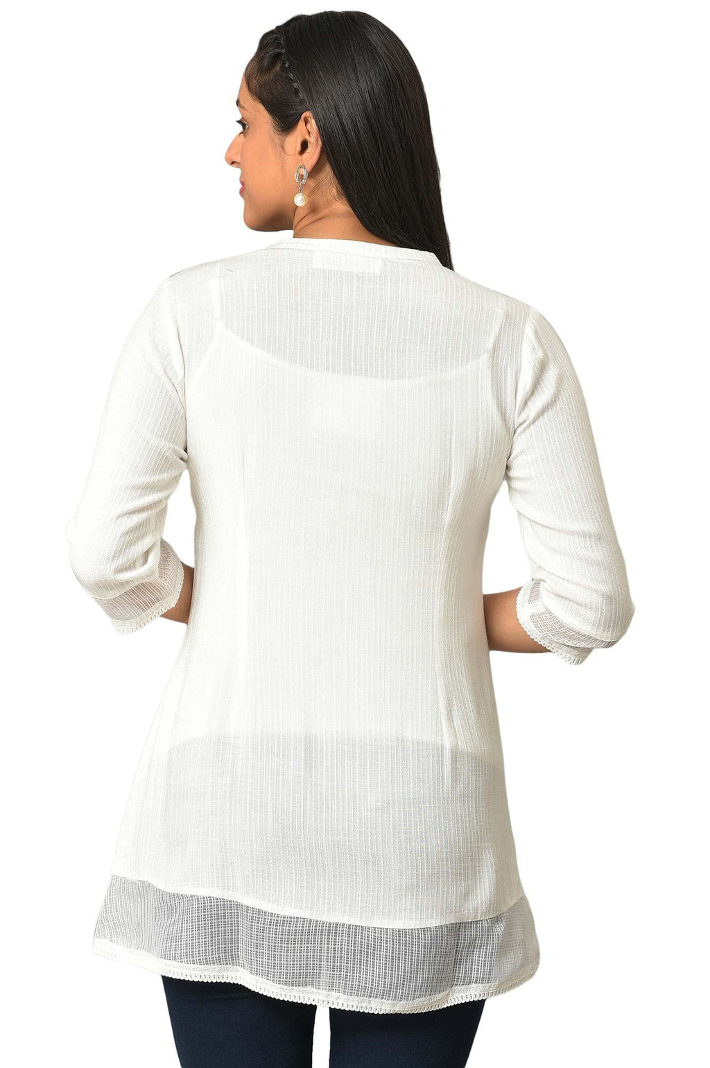 Aurelia Women White Rayon Texutured Kurti