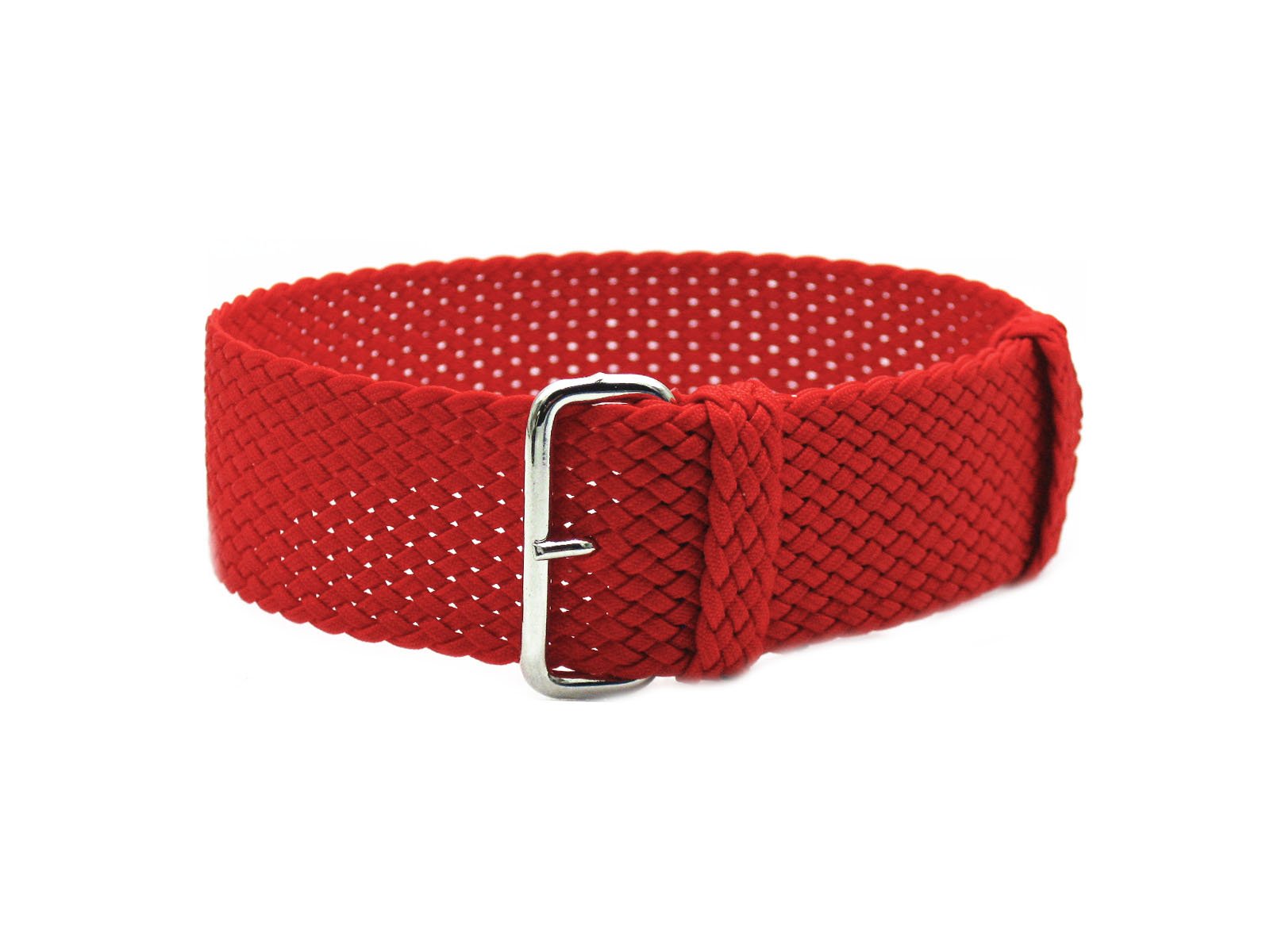 HNS 20mm Red Perlon Braided Woven Watch Strap with Silver Buckle