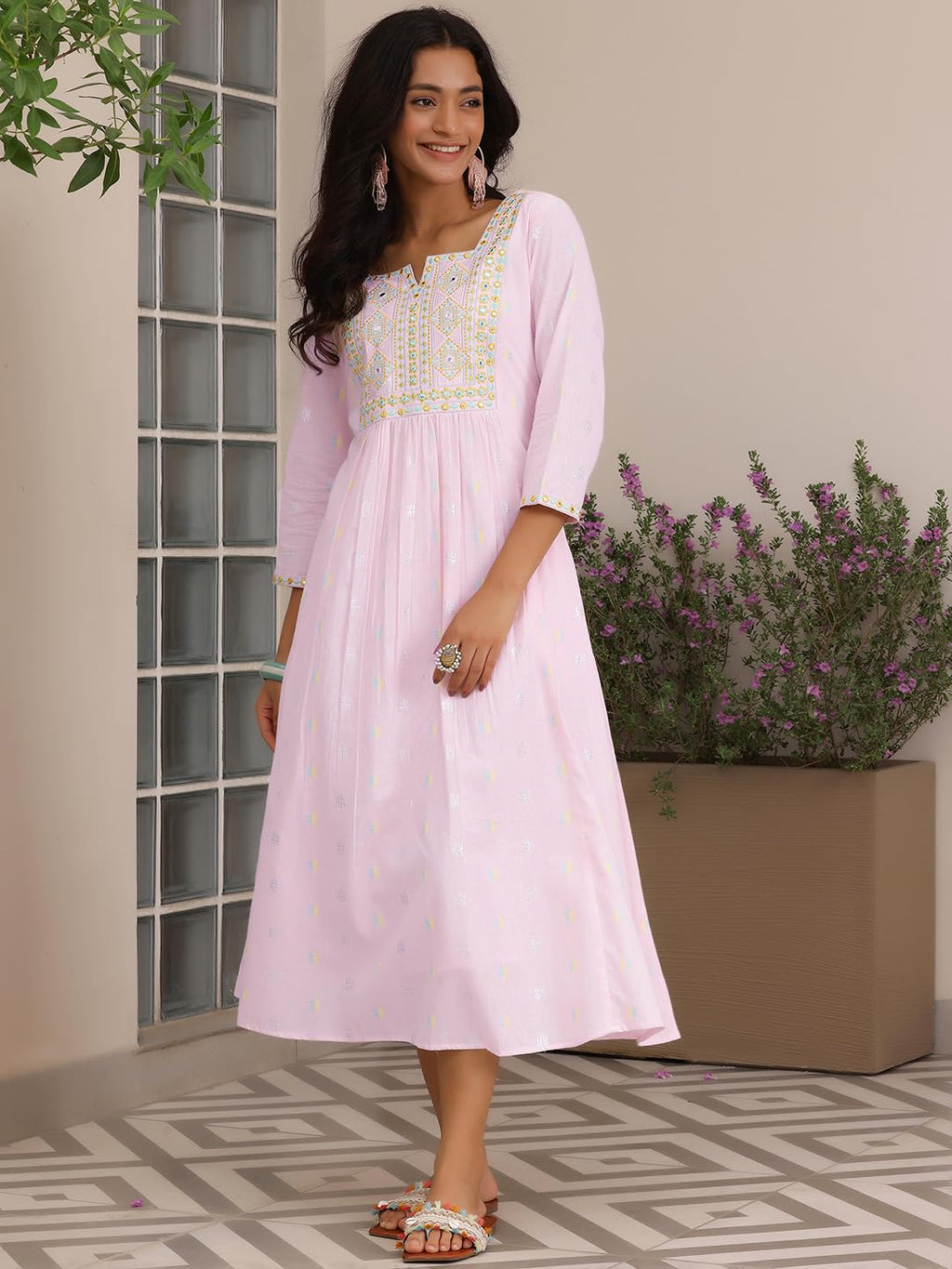Libas WomenS Cotton A-Line Maxi Dress (37217_Pink