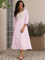 Libas WomenS Cotton A-Line Maxi Dress (37217_Pink