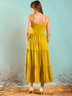 Rare WomenS Polyester Fit And Flare Maxi Dress (Ep8142A_Mustard