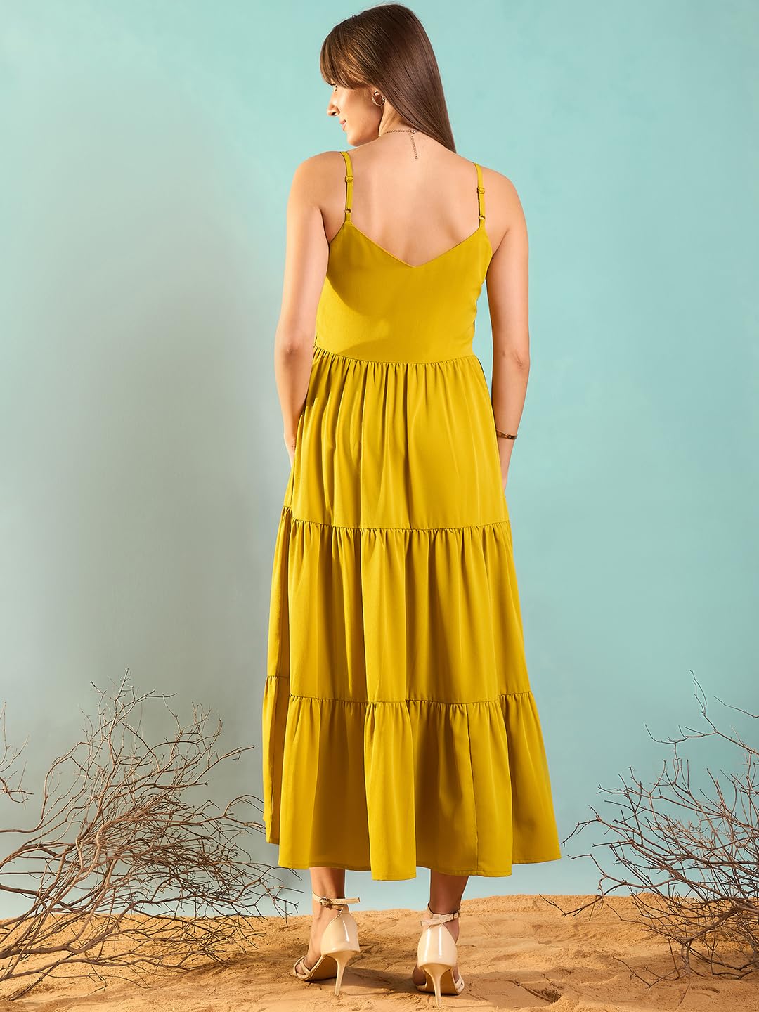 Rare WomenS Polyester Fit And Flare Maxi Dress (Ep8142A_Mustard