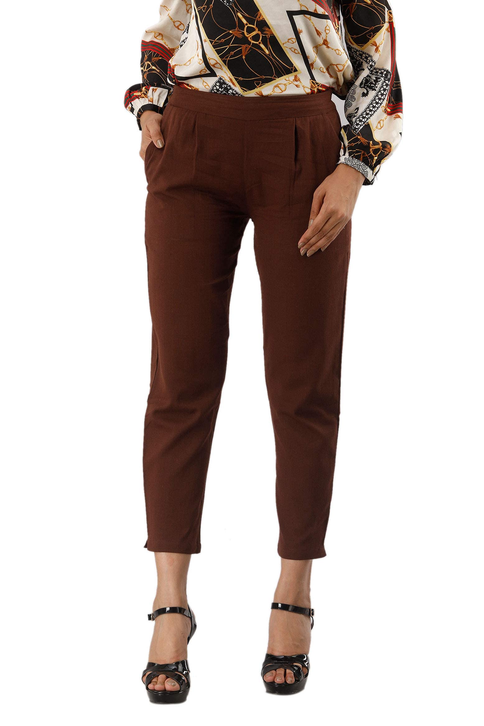 Digital Shopee Women Cotton Trouser Pant Regular Fit For Office School Formal Casual Daily Use Brown