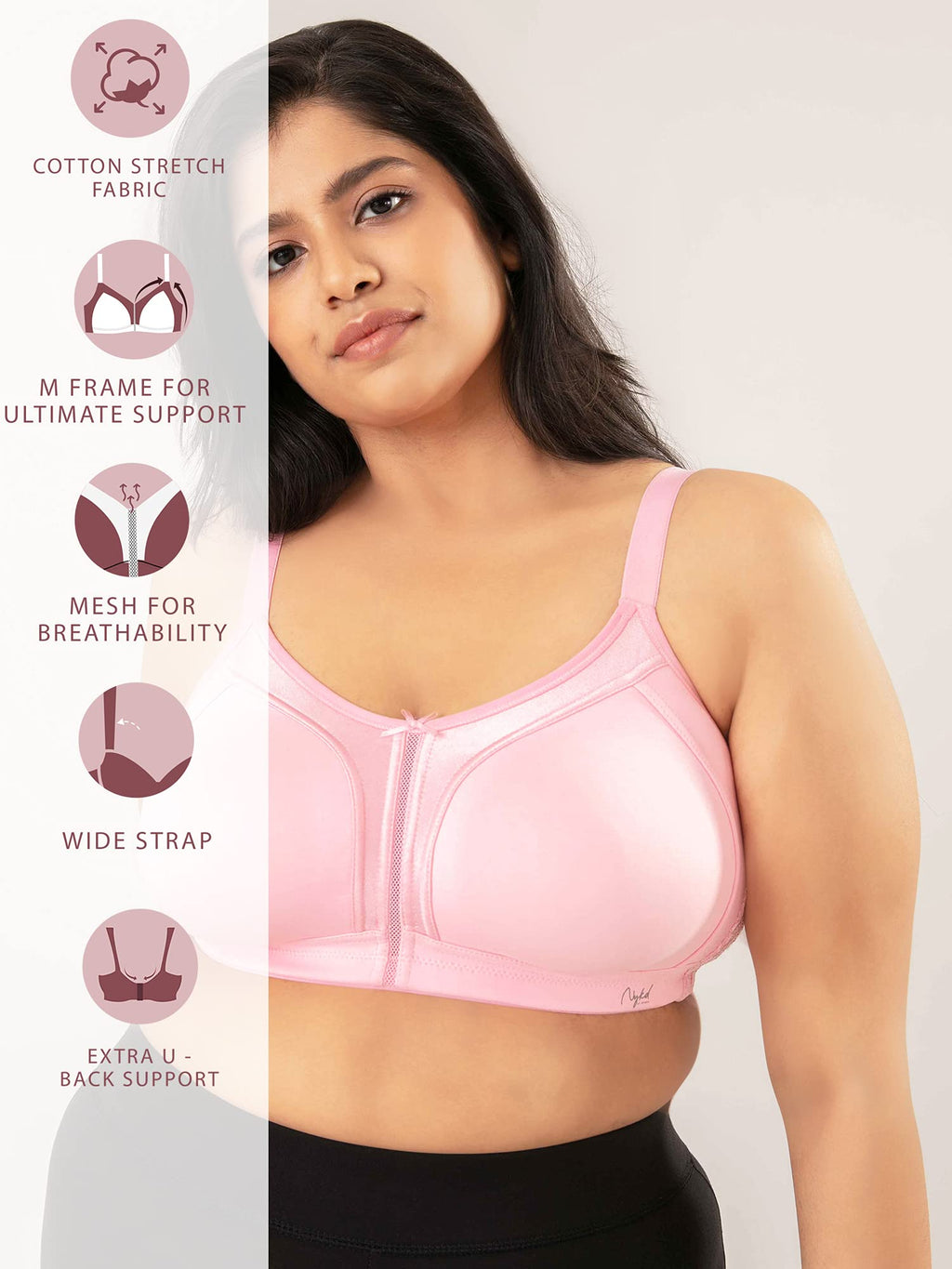 Nykd (Nyb101) Cotton Non Padded & Non Wired Everyday Bra For Women | M-Frame Structure For Bounce Control With Full Coverage & S