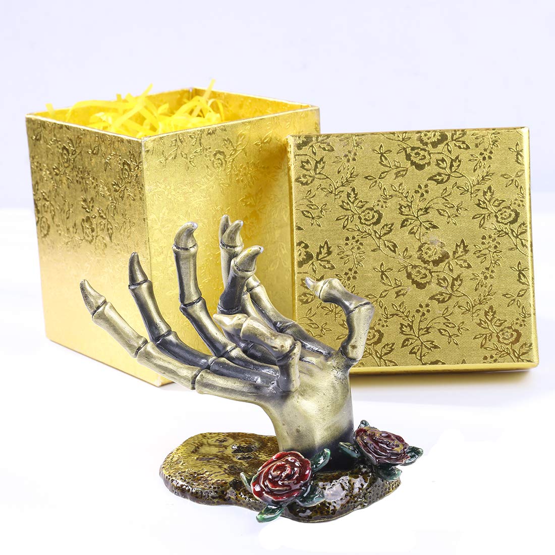 YU FENG Gothic Rose Skeleton Hand Jewelry Holder for Halloween Decor Rings Necklaces and Jewellery Accessories Hand Form Display
