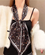 Clysoru Silk Neck Scarf Printed Scarves Head Women'S Fashion Oblique Angle Satin Scarfs For Bag Hair 59    X 5.9    (Navy blue y