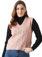 Modeve Self Design V Neck Casual Women Pink Sweater||Winterwear||
