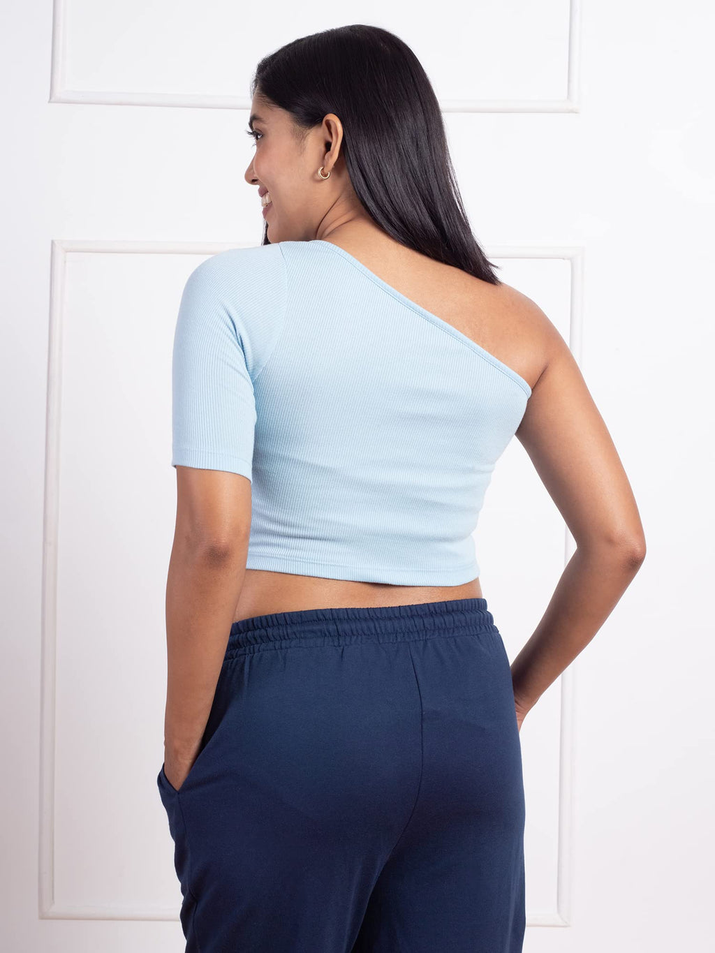 Nykd Stylish Off Shoulder Crop Top For Women Super Comfortable Ribbed Fabric, Half Sleeve - T-Shirts & Tanks, Nyoe09, Nantucket