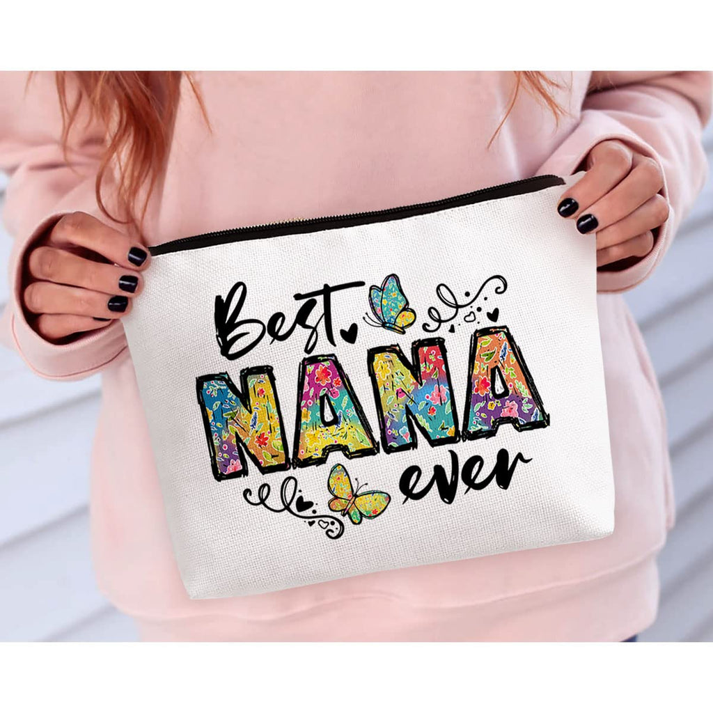 BiuNiuring Grandma Gift, Best Nana Ever Gift, Mother's Day Gift for Nana Mom Mother Grandmother, Makeup Bag