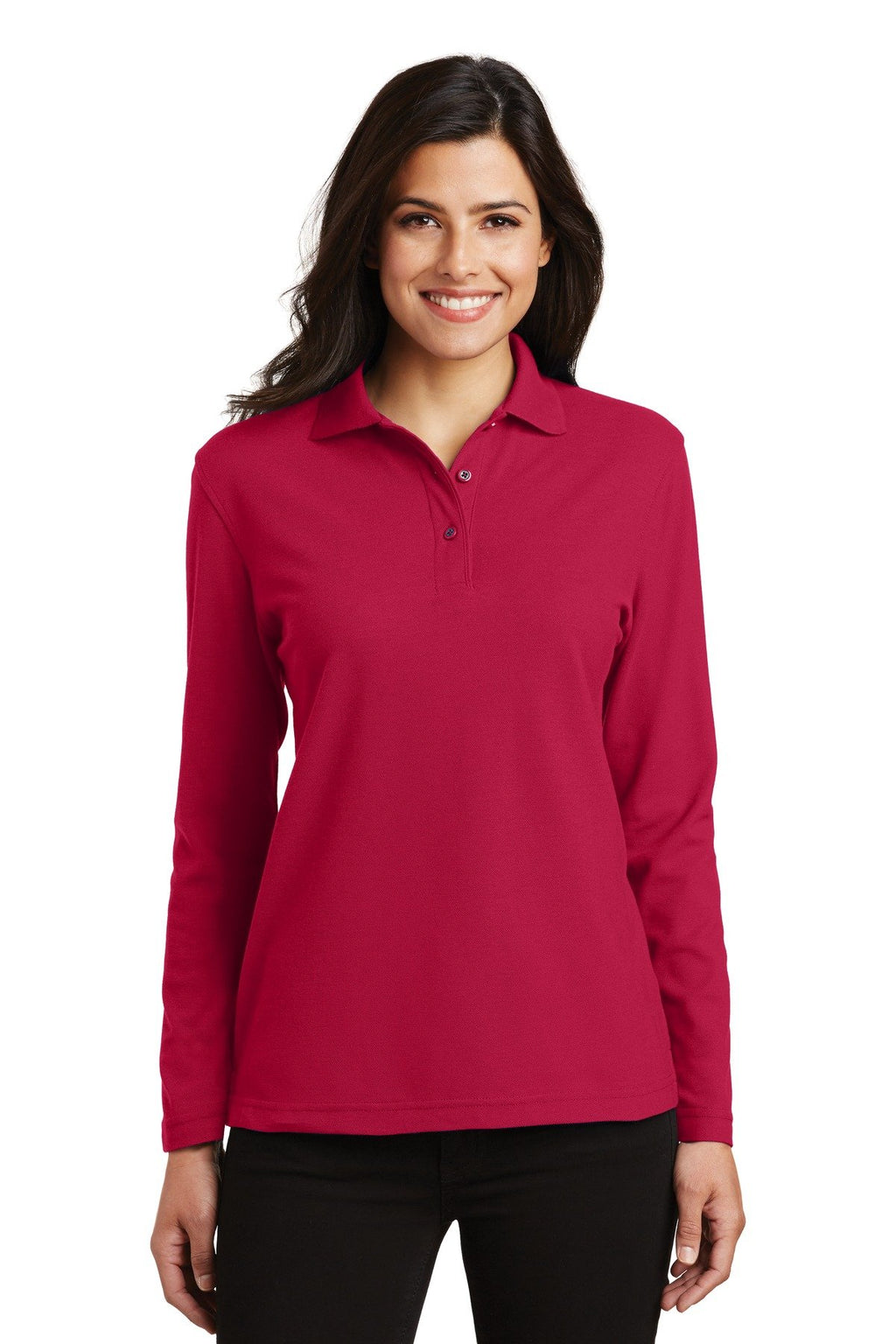 Port Authority Ladies Long Sleeve Silk Touch Polo. L500LS Red