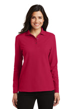Port Authority Ladies Long Sleeve Silk Touch Polo. L500LS Red