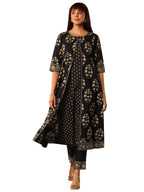 Libas Womens Printed Cotton A-Line Kurta With Trousers and Jacket