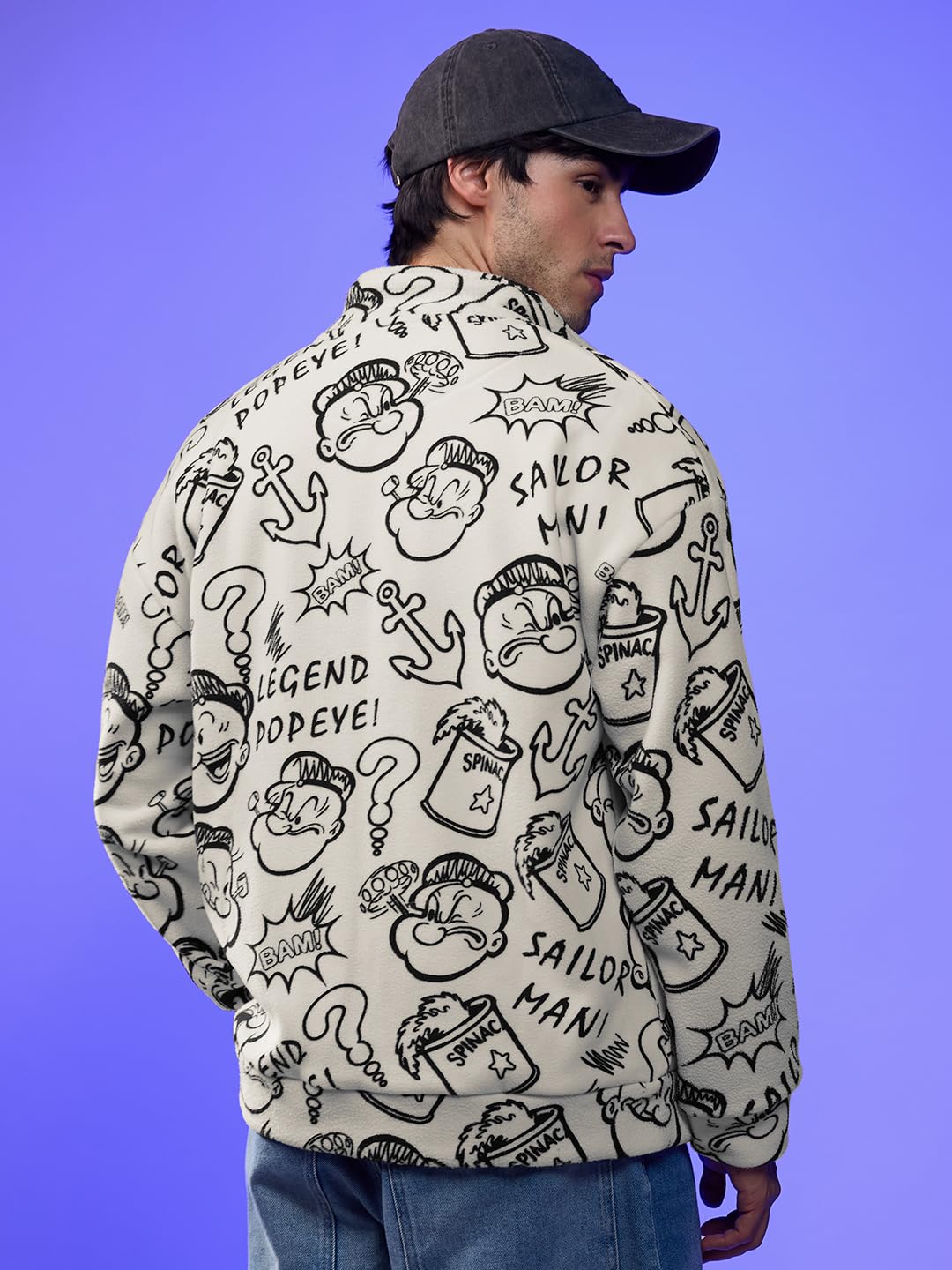 The Souled Store Official Popeye: Sailor Style Long Sleeve Collared Neck Button Front Denim Jackets for Men and Boys - Classic a