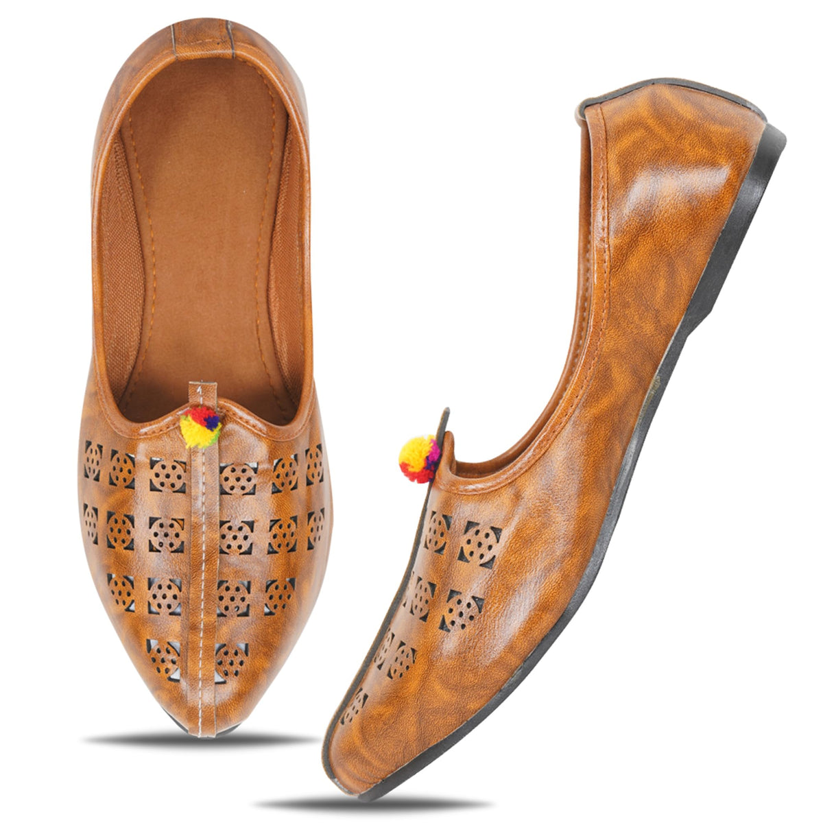 IndieStride Mens Juttis Ethnic Mojaris | Casual Loafers Juti Shoe for Men, Tan, 10 10