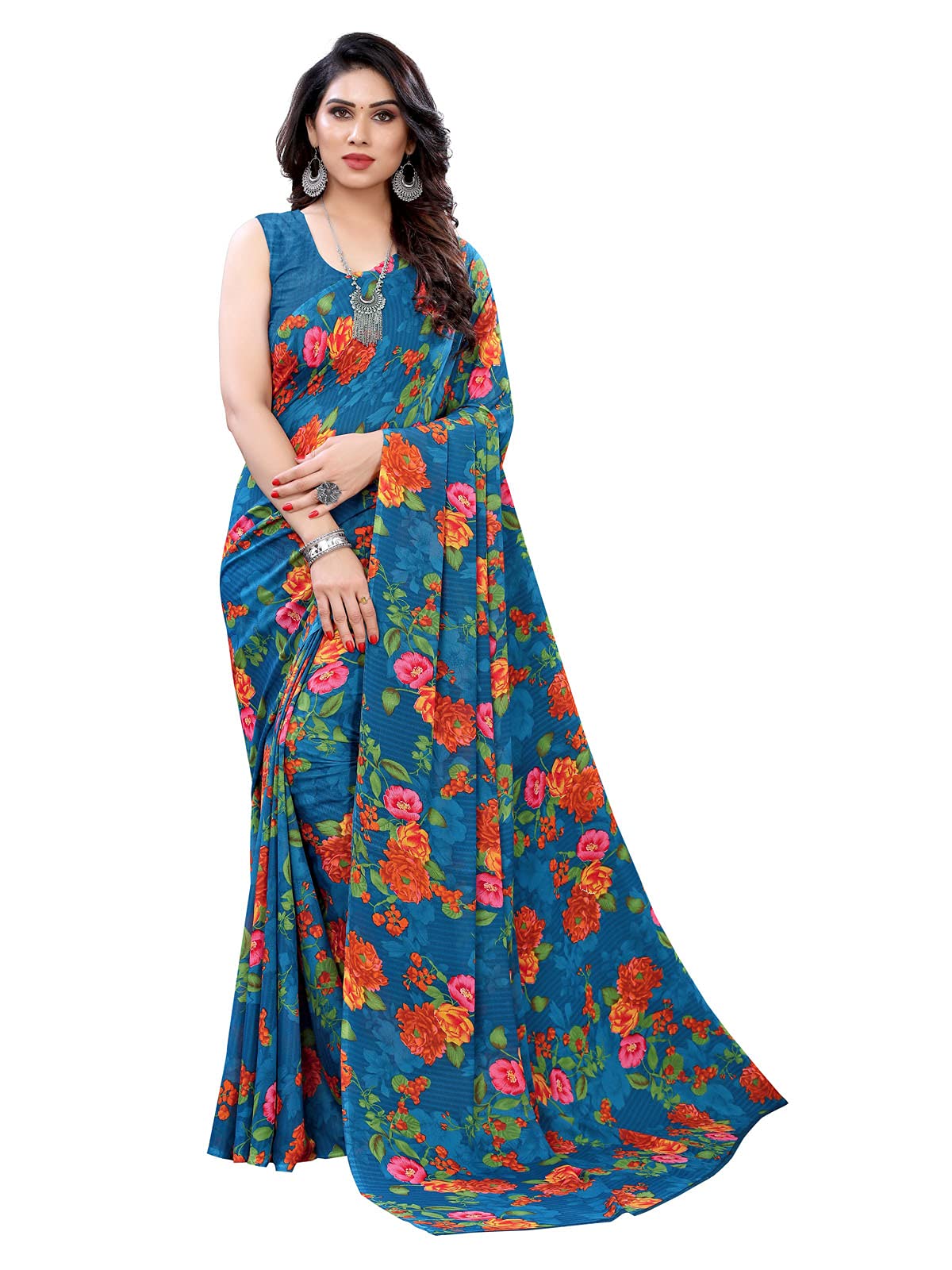 Satrani Womens Woven Polyester Saree (1955ST350_Blue)