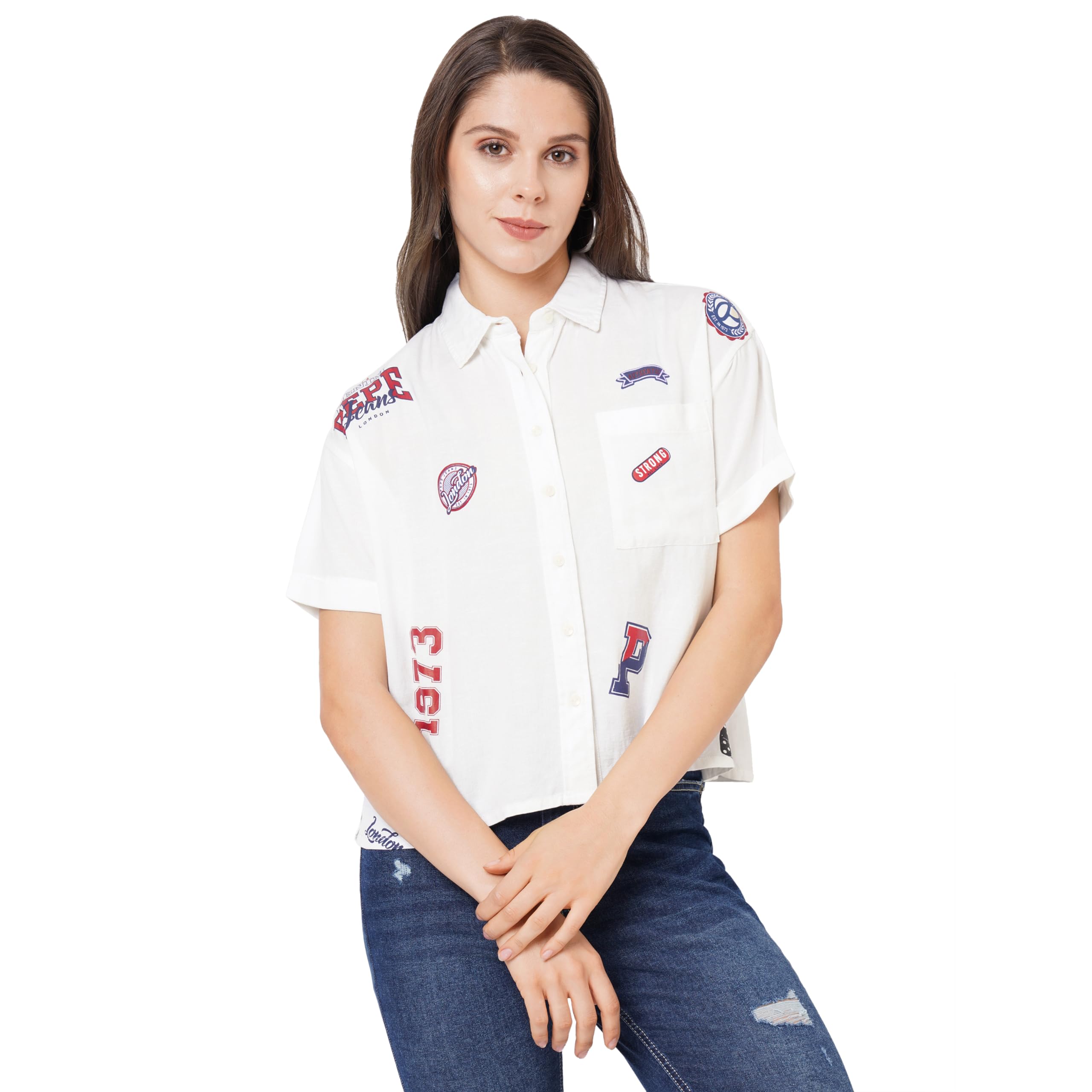 Pepe Jeans WomenS Regular Fit Graphic Printed Shirts