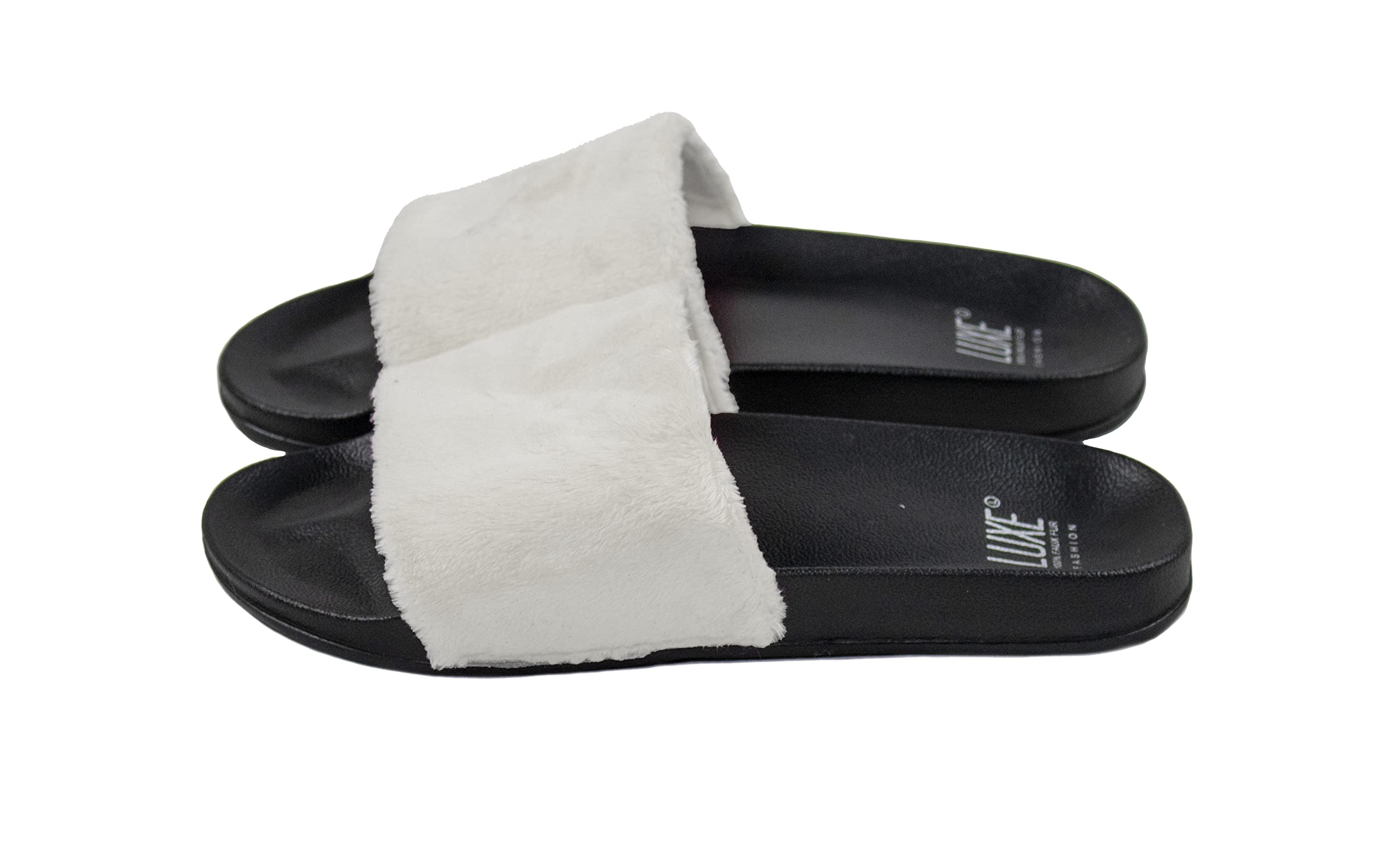 Luxe Faux Fur 676685048196 0.87 in. Sheepskin Slide Slippers - Off White with Off White Sole