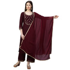 ANNI DESIGNER Womens Cotton Straight Kurta with Palazzo & Dupatta (KPZD-COT-10127-MAROON_S_Maroon_Small)