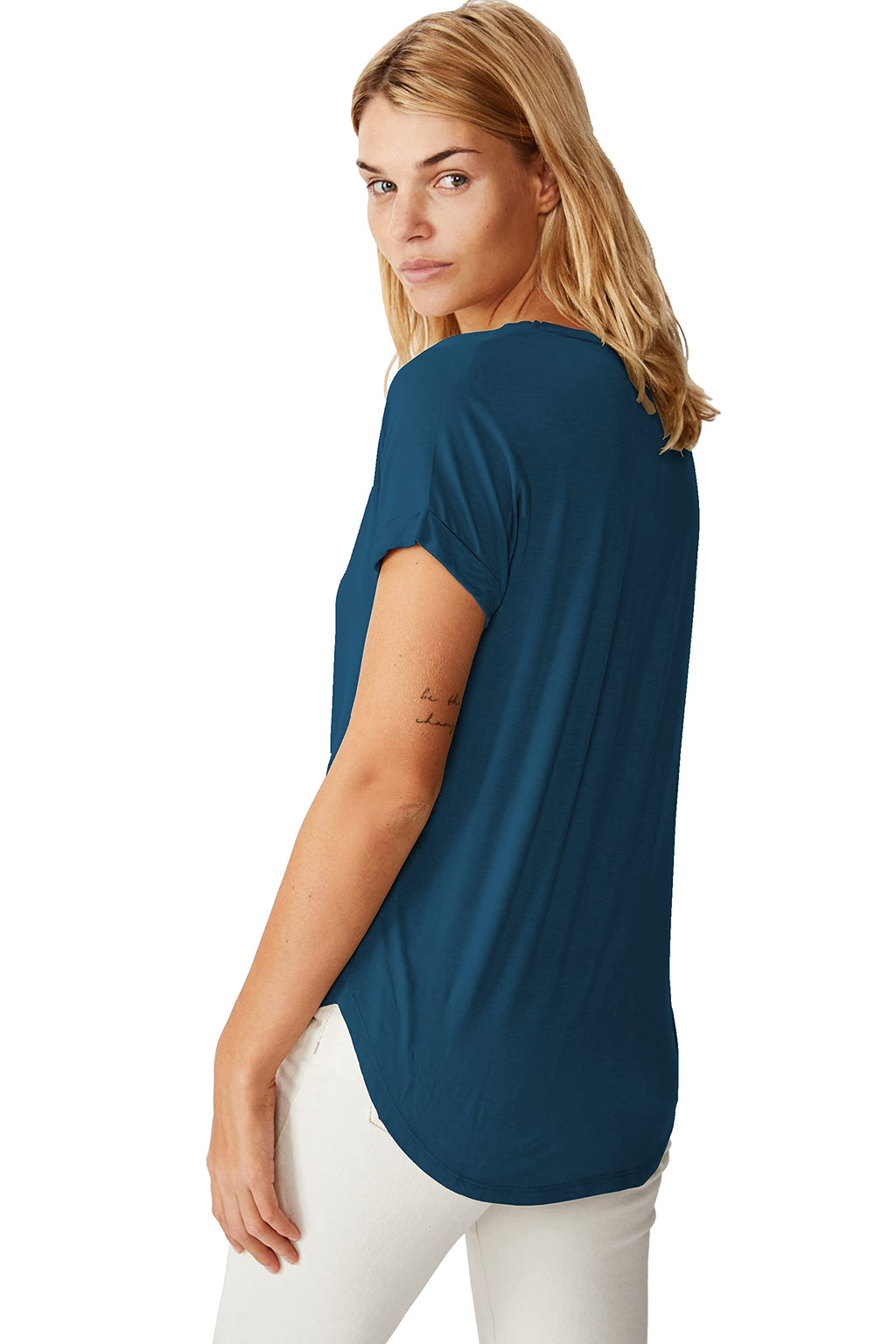 Fabricorn Combo Of Plain Airforce Blue V-Neck And Maroon Round Neck Up And Down Cotton Tshirt For Women (Airforce Blue And Maroo
