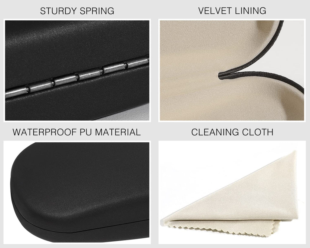 MoKo Hard Shell Eye Glasses Case with Cloth, PU Leather Protective Eyeglasses Cases Storage Organizer Travel for Men Women, Blac