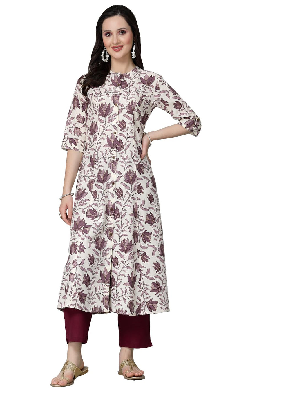 Stylum Women'S Floral Printed Rayon A-Line Kurta (Gaazimauve42_Mauve, Xl)