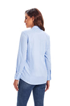 WARHORSEE Womens Button Down Shirt Long Sleeve Work Dress Shirts, V Neck Easy Care Stretchy Business Casual Blouses for Women(Bl