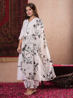 ANNI DESIGNER Womens Cotton Blend Straight Printed Kurta with Pant & Dupatta (JAYACHITRA White_XXL_White_XX-Large)