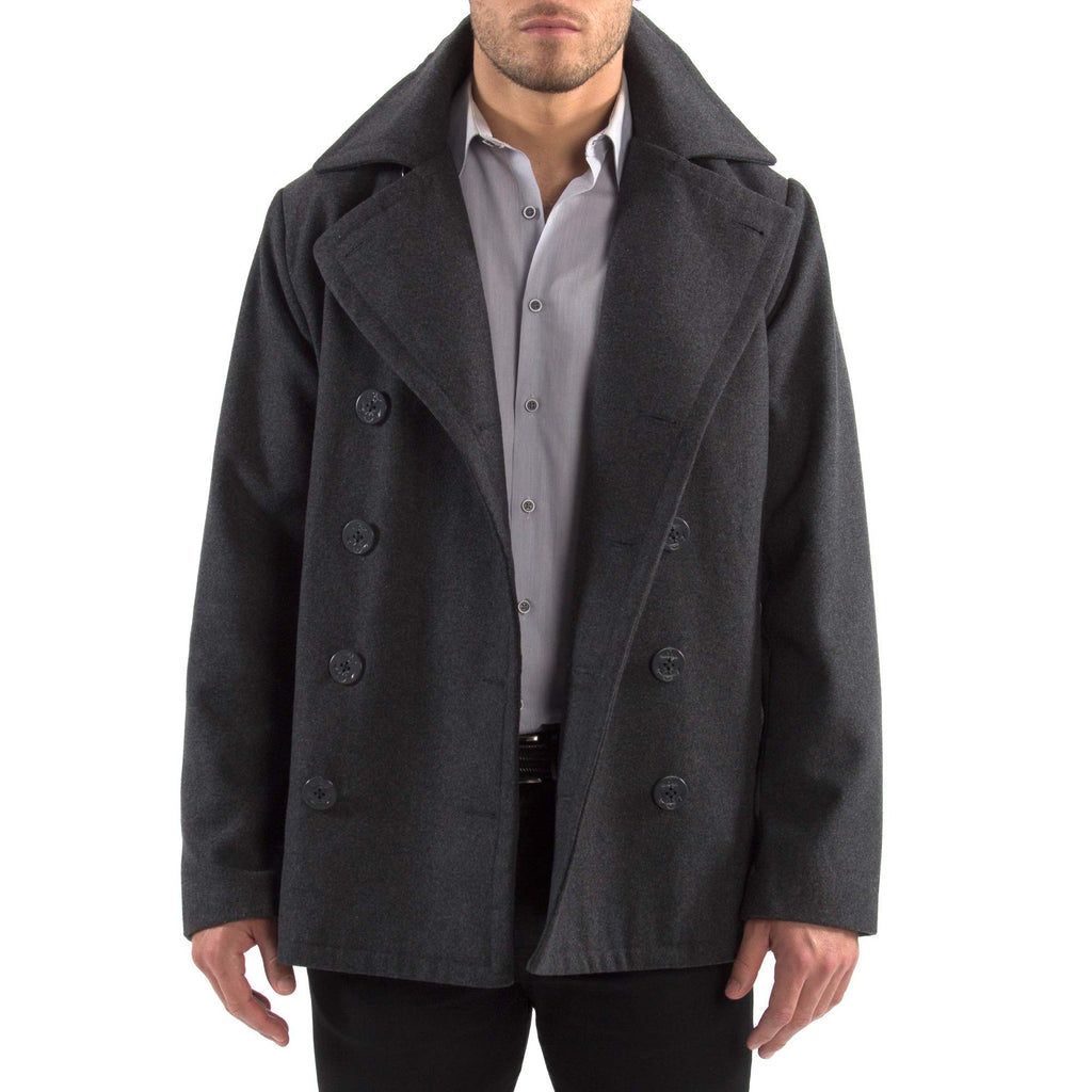 Alpine Swiss Mason Mens Wool Blend Classic Pea Coat Gray Medium