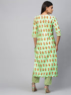 Anni Designer Women'S Cotton Blend Straight Printed Kurta With Pant (Carto)