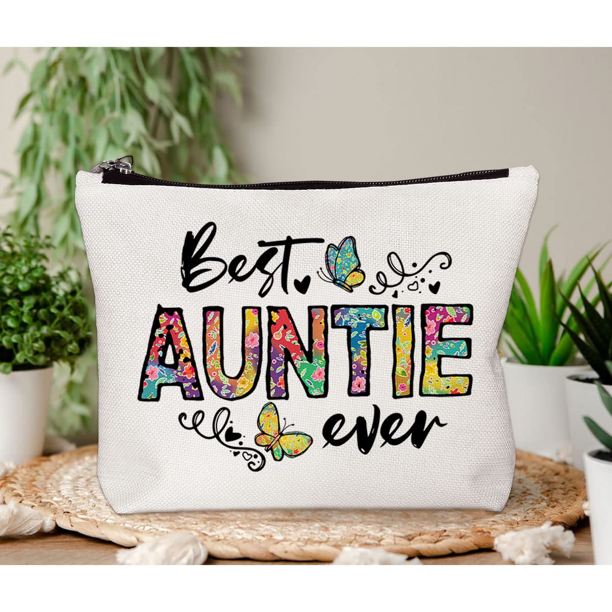 BiuNiuring Aunt Gift, Best Aunt Ever Gift, Mother's Day Gift for Aunt Auntie, Makeup Bag
